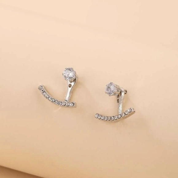 ❤️Silver Diamond Ear Jacket Earrings - Picture 4 of 5